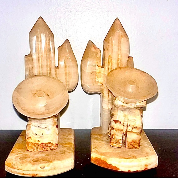 Other - Vintage Stone Carved Onyx Sleeping Man In Desert with Sombrero Bookends